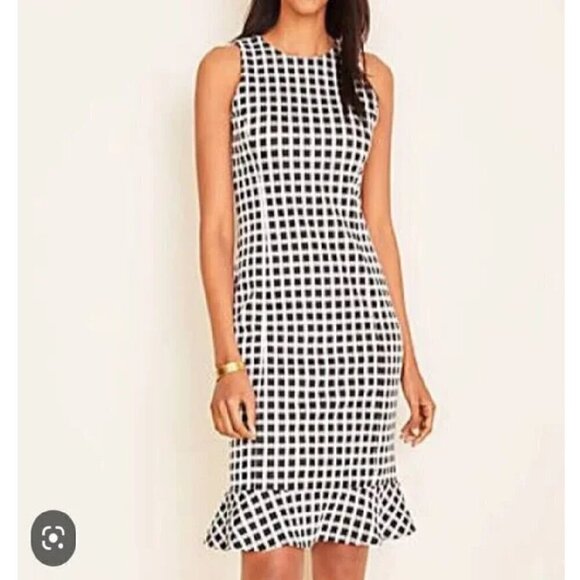Ann Taylor Dresses & Skirts - Ann Taylor Gingham Ruffle Hem Sheath Dress Black/White Size 4